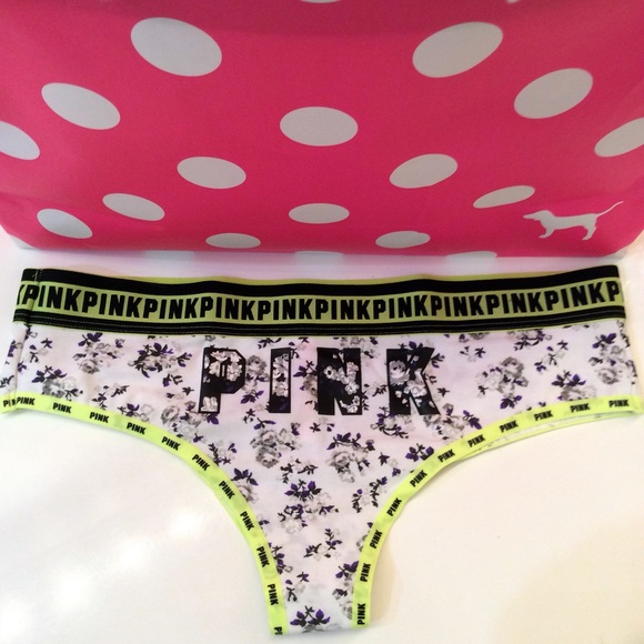 NEW VICTORIA/'S SECRET PINK CHEEKSTER PANTY HOT PINK LACE W// BLACK FLOWERS SIZE L